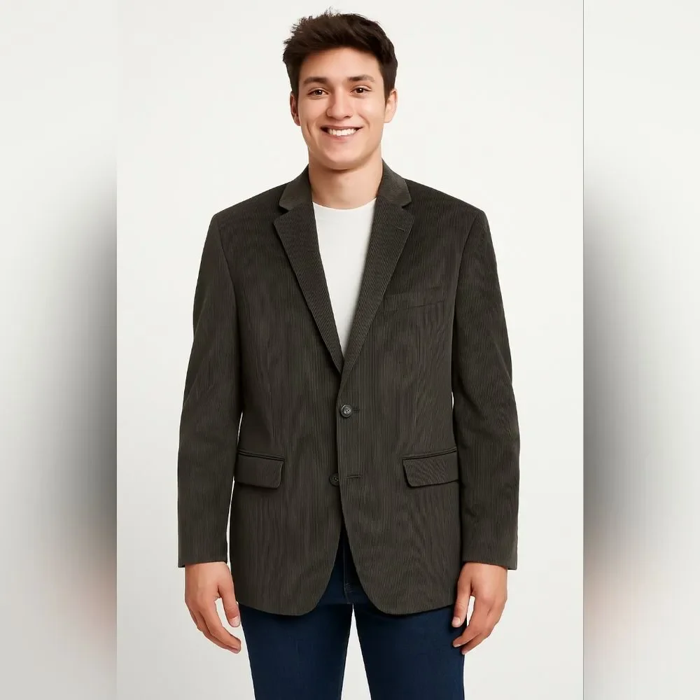 Dockers Corduroy Sport Coat Army Green Gray Size 44R Cotton Blazers Two Button